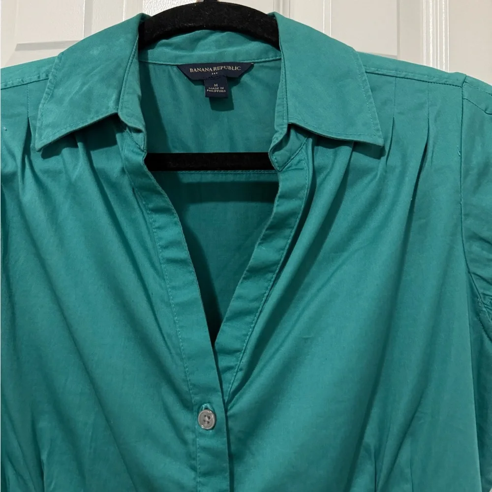 Banana Republic Teal Button Down V-Neck Blouse (Size M) - Picture 3 of 5